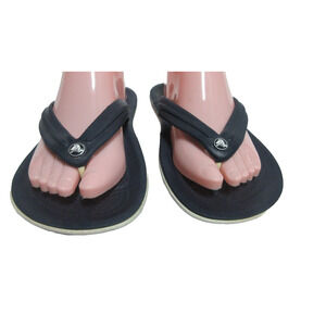 Crocs Crocband Thong Style Flip Flop Sandals Navy Blue w/White Unisex M6/W8 EUC